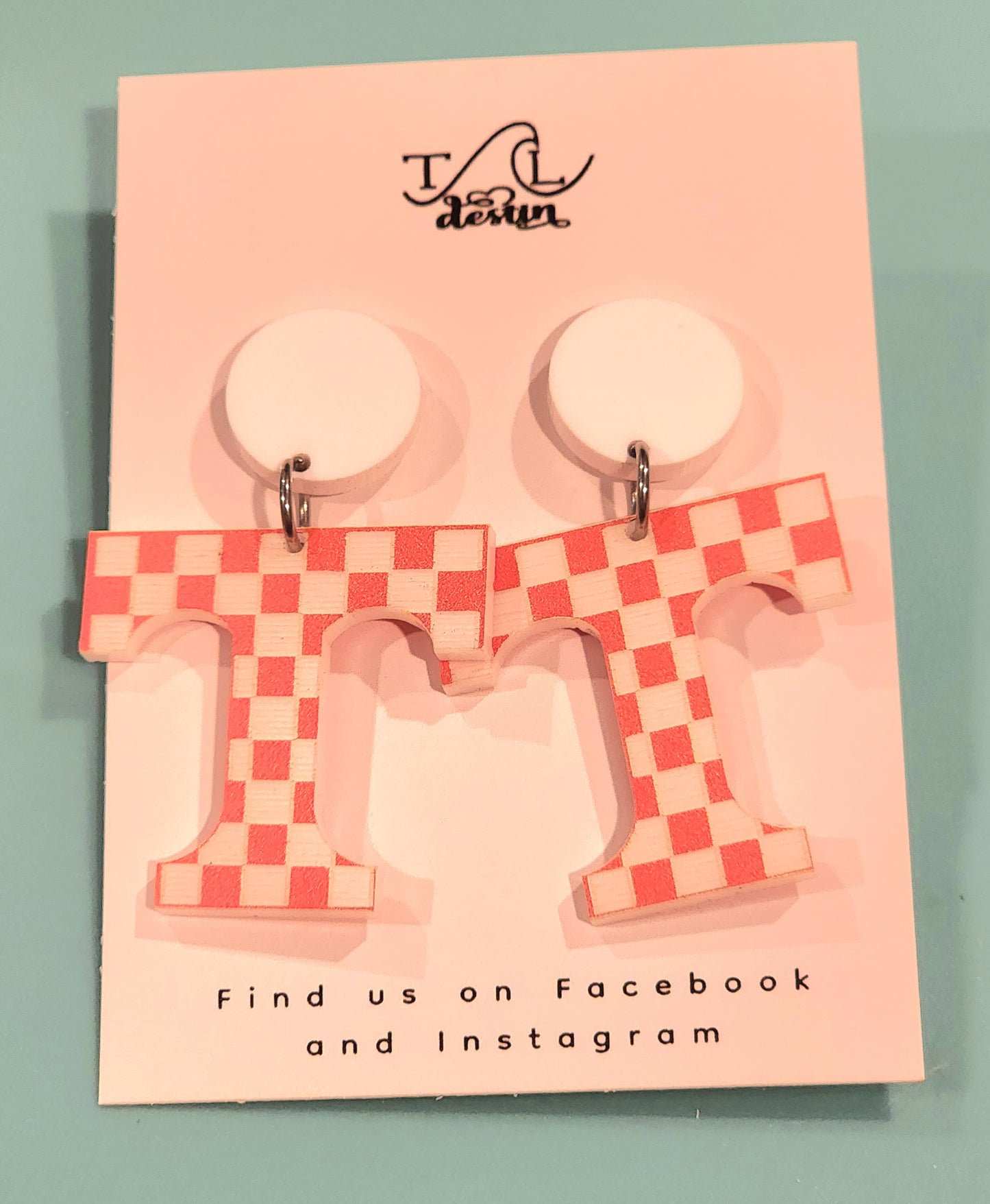 Orange and white checkered earrings