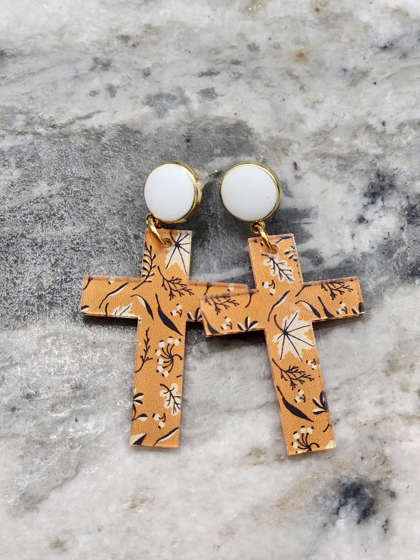 Floral Cross Earrings