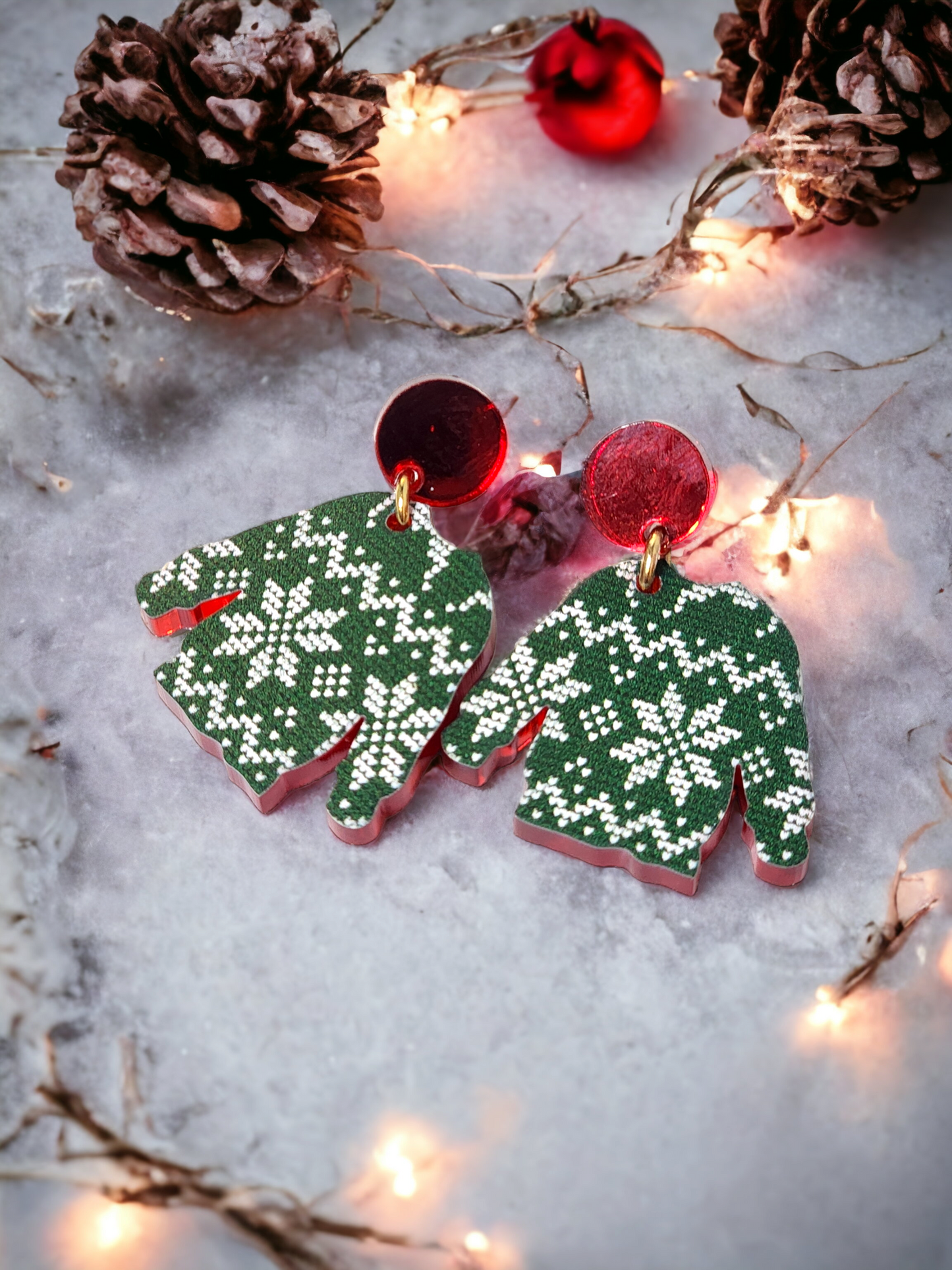 Green ugly sweater earrings