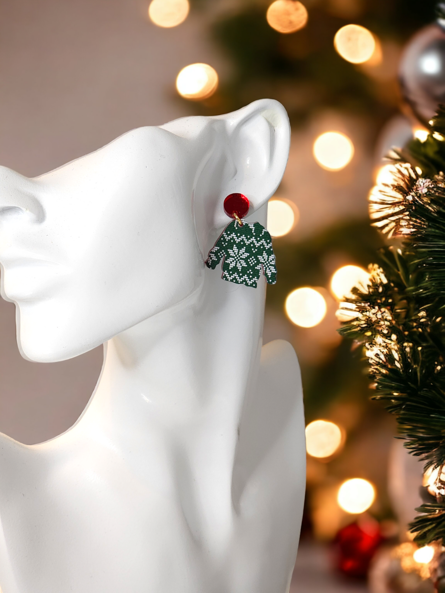 Green ugly sweater earrings