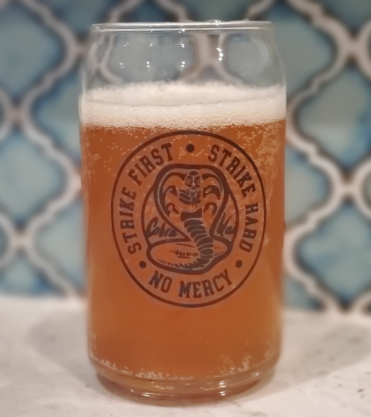 Strike first strike hard, Cobra Kai beer glass