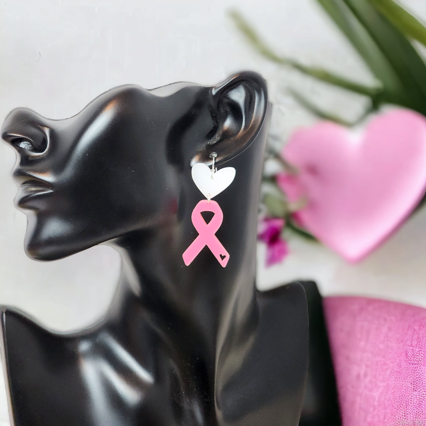 Breast cancer awareness earrings