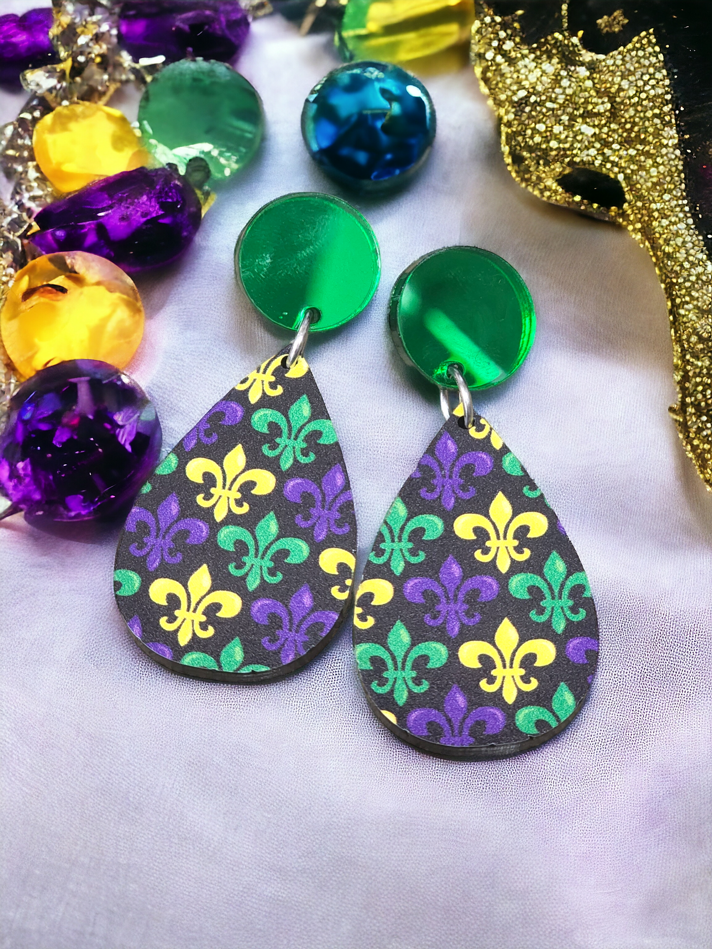 Mardi Gras Acrylic Earrings