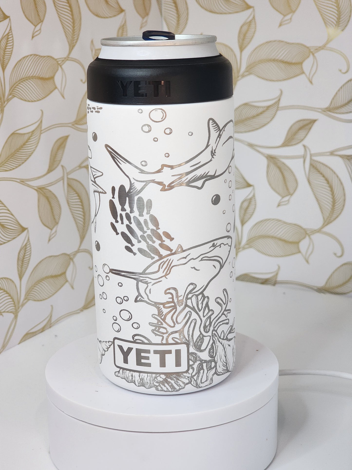 Shark engraved Yeti Can Cooler-skinny