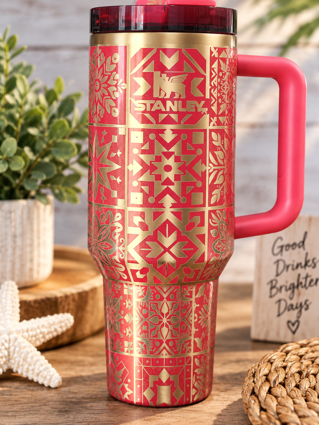 40 oz Scarlet Stanley Christmas quilt engraved Tumbler