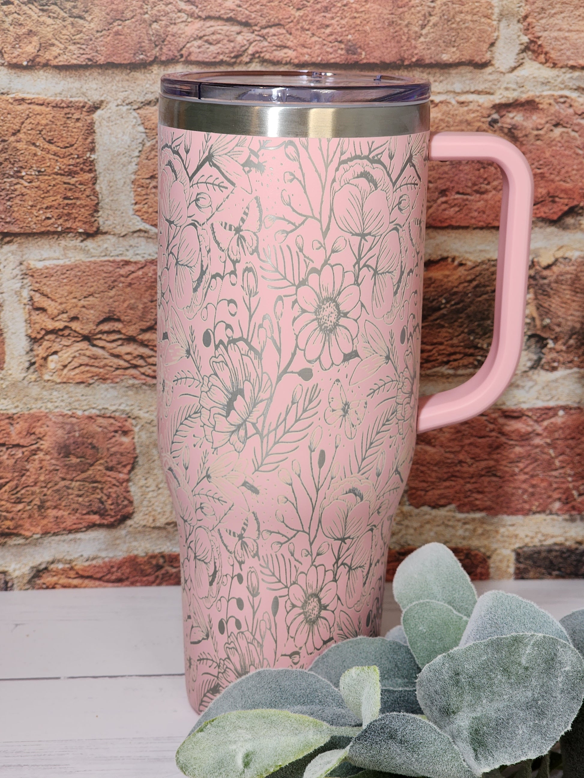 40oz Tumbler With Handle Floral Butterfly