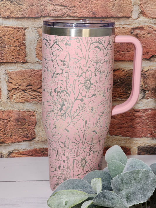 40 oz Tumbler with handle, Floral