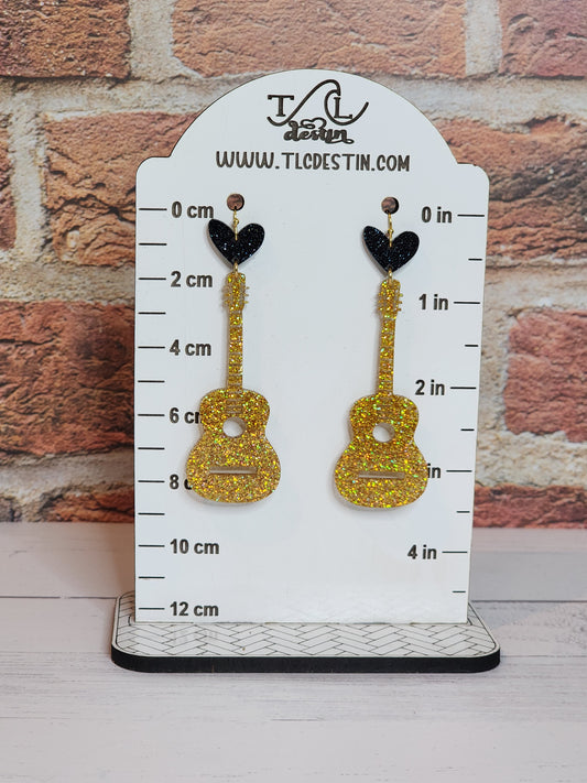 Guitar glitter earrings